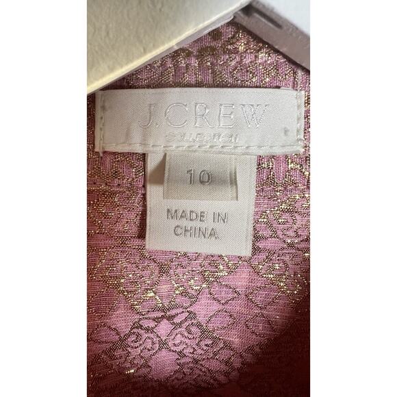 J Crew Size 10 Short Sleeve Button-Up Collared Silk Blend Pink Metallic Shirt - Picture 7 of 9